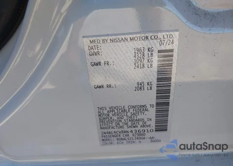 2024 Nissan Altima Sr Fwd from USA, damaged, VIN 1N4BL4CV8RN436910
